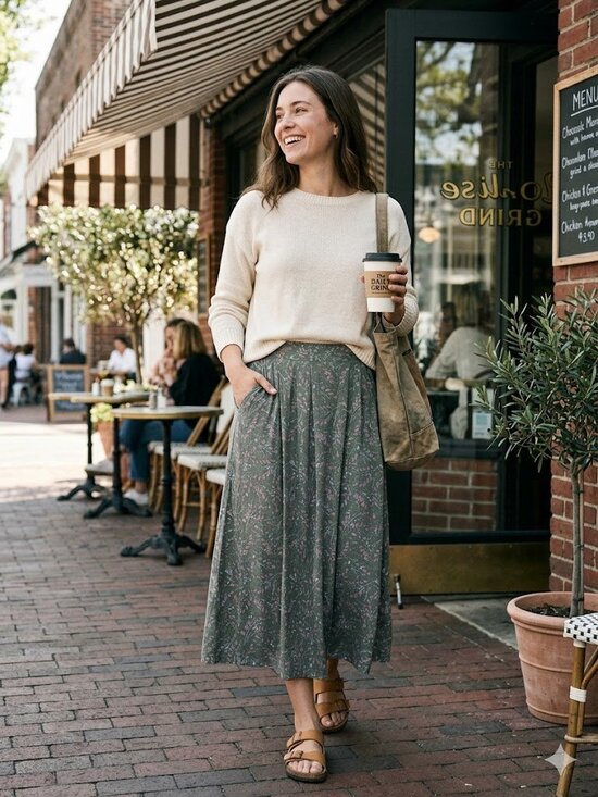 Sag Harbor Dresses & Skirts - Vintage 90s Rayon Midi Skirt Floral Sage Green Teal Lavender, Large